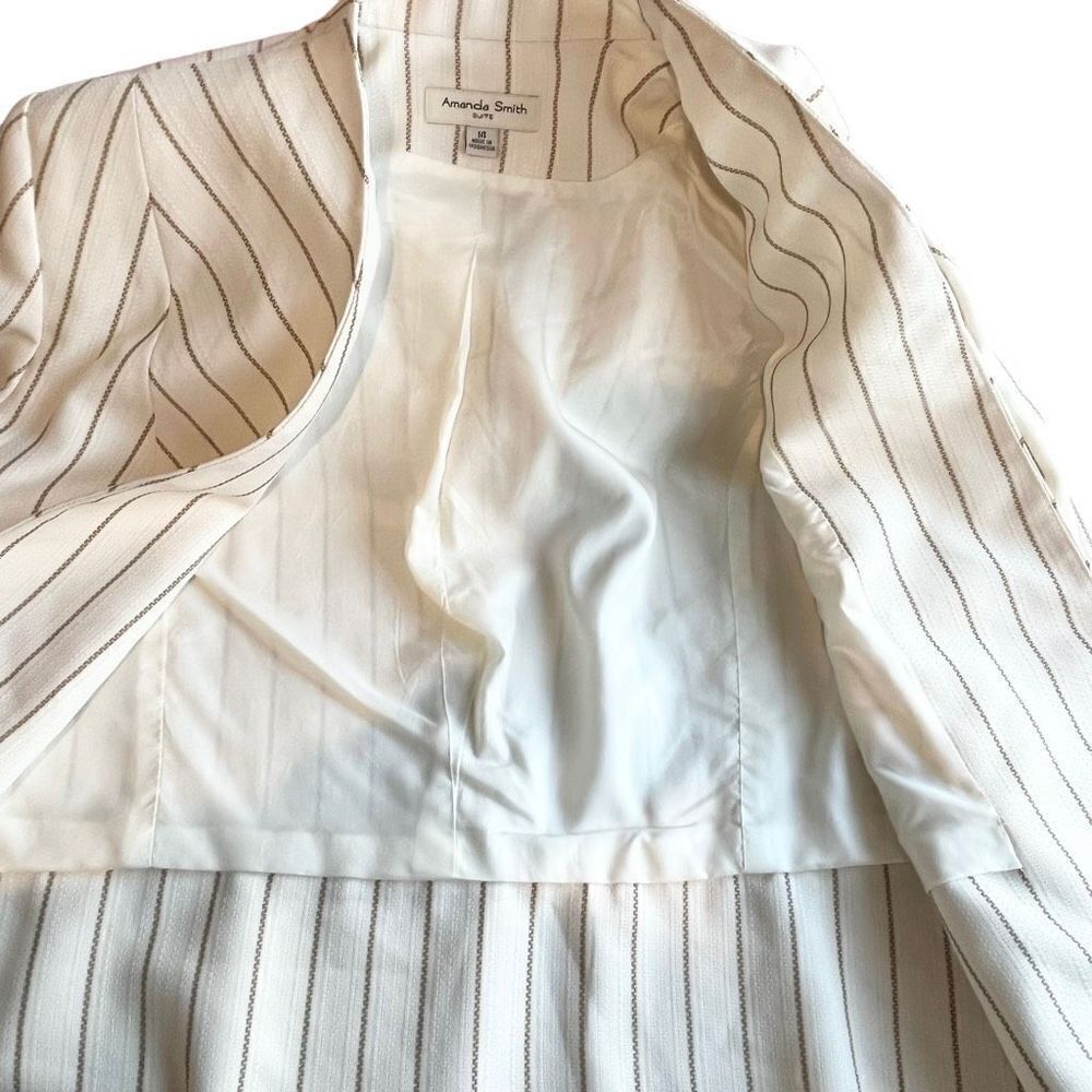 Amanda Smith Women's Cream Geometric Striped Suit Jacket Single Breasted Size 14 - Picture 7 of 11